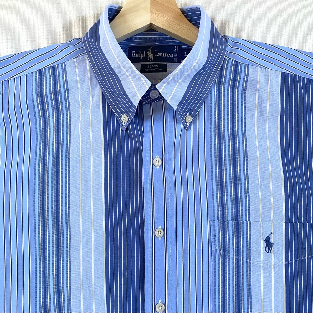 RALPH LAUREN Classic 100% Cotton Stripe Men’s Blaire Shirt, Size Large